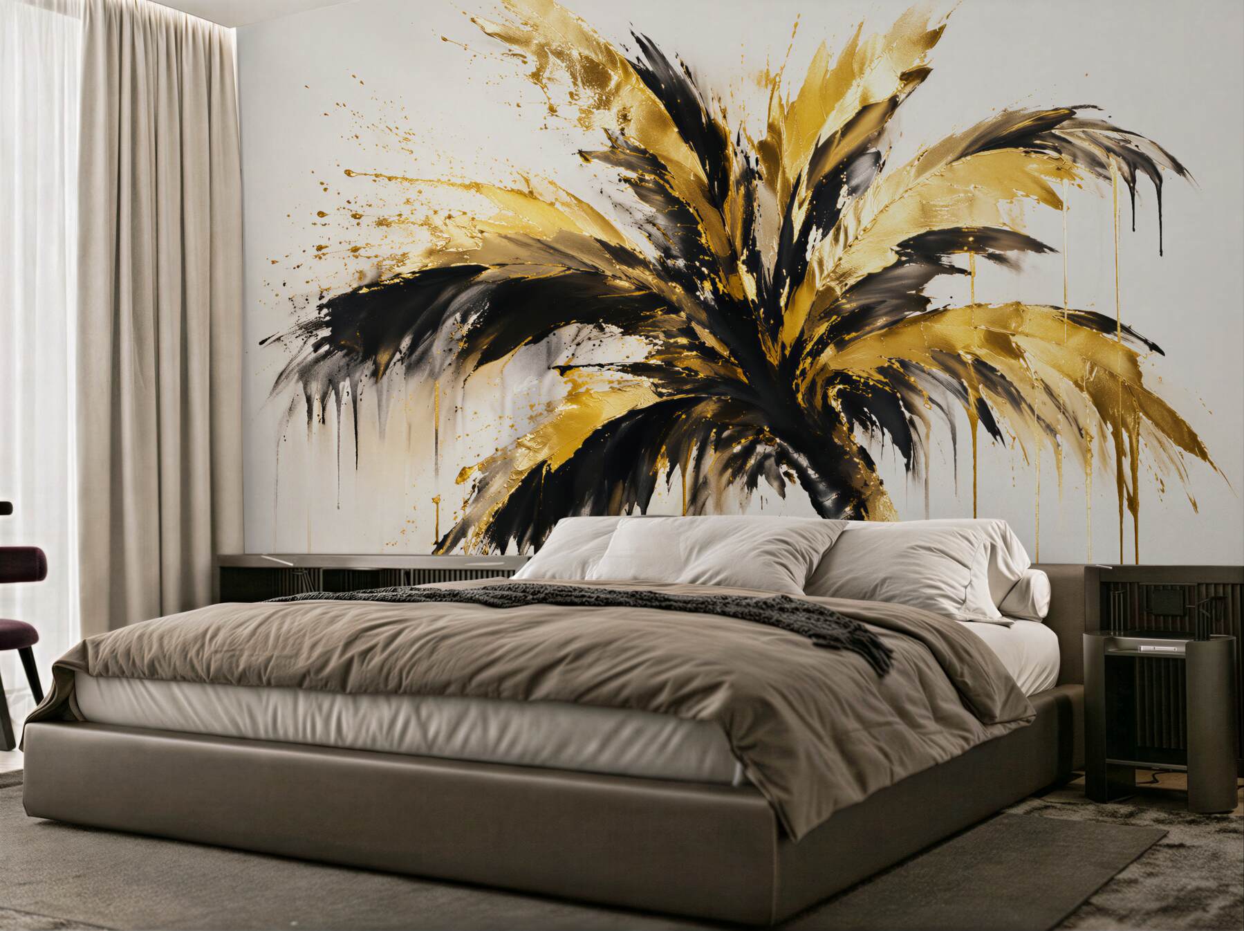 Fototapeten Goldene Palme in künstlerischem Schwung