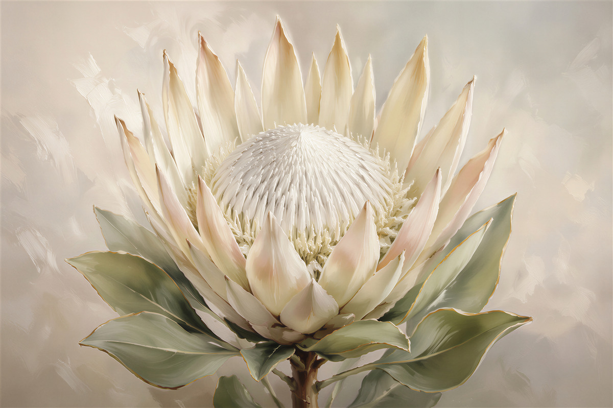 Fototapeten Cremefarbene Protea im zarten Stil