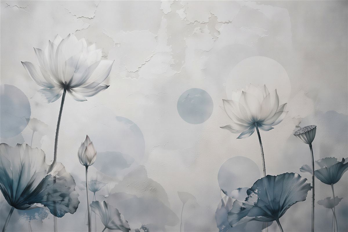 Fototapeten Ätherische Lotusblüten im blauen Nebel