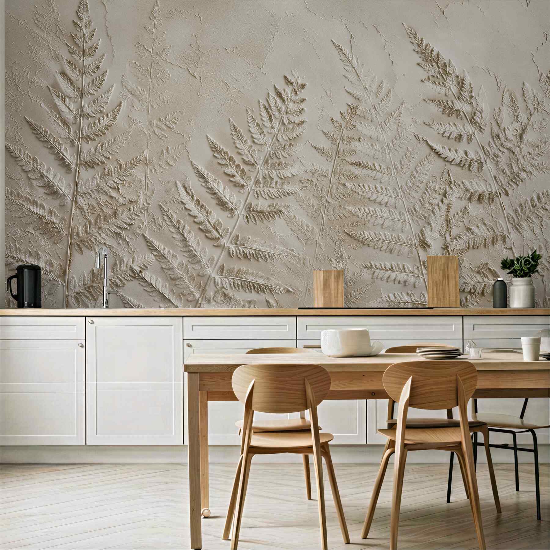 Fototapeten Geprägte Farne in Beige