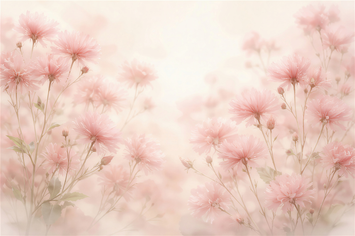Fototapeten Pudrige Blumen im zarten Nebel
