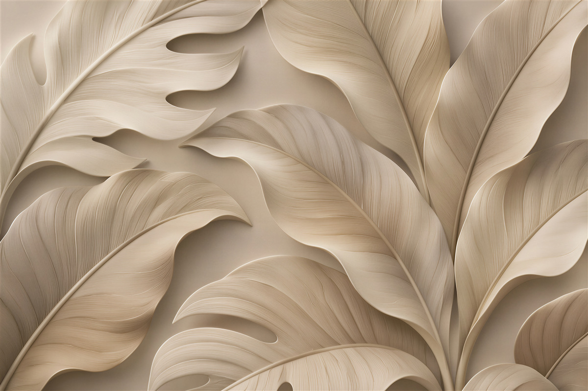 Fototapeten Beige Blätter in elegantem Relief