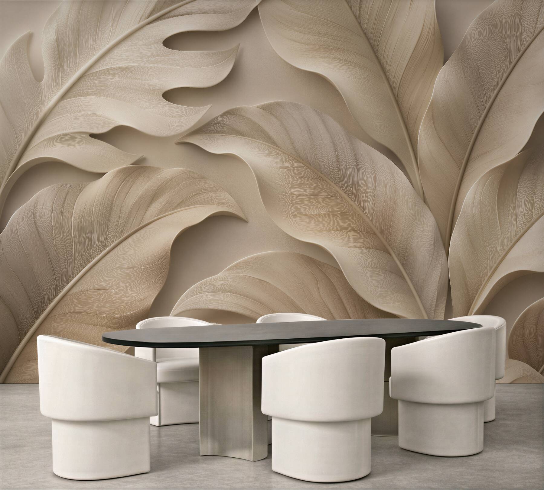 Fototapeten Beige Blätter in elegantem Relief
