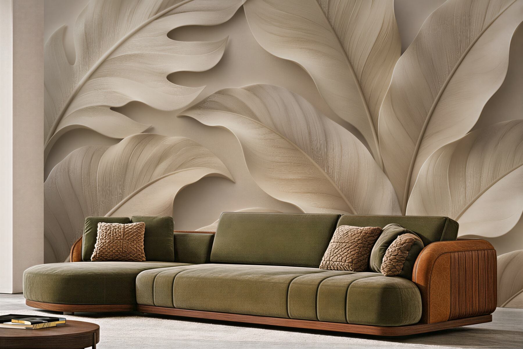 Fototapeten Beige Blätter in elegantem Relief