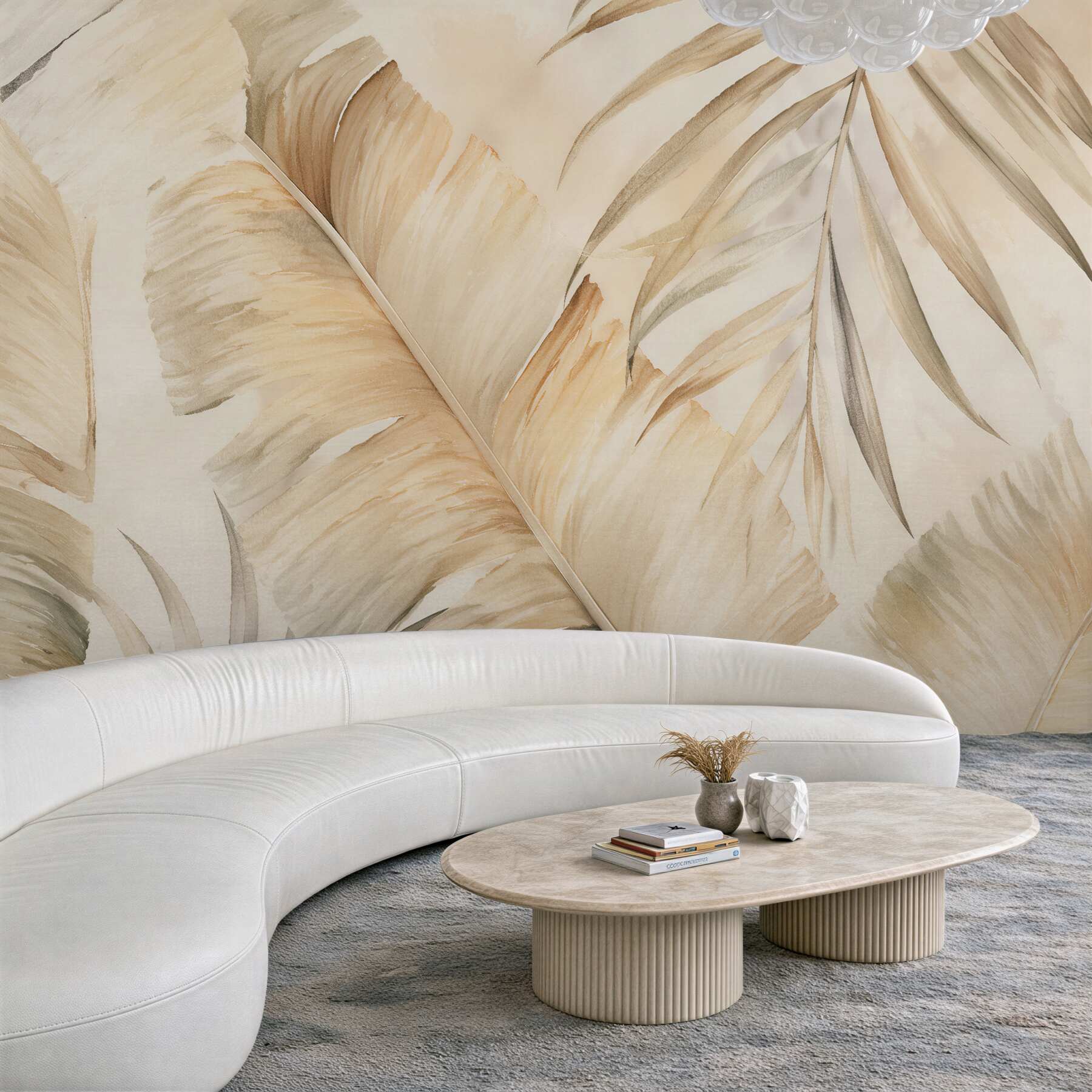 Fototapeten Beige Blätter im Aquarellstil