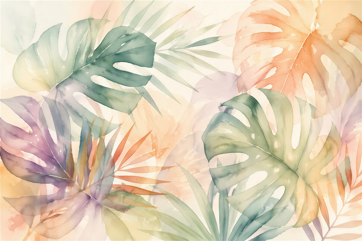 Fototapeten Tropische Blätter in Aquarell
