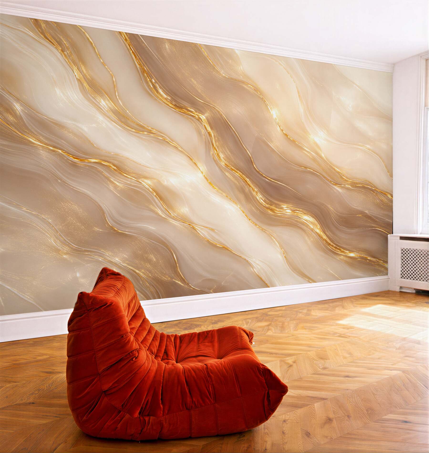 Fototapeten Goldene Marmorwaellen des Luxus