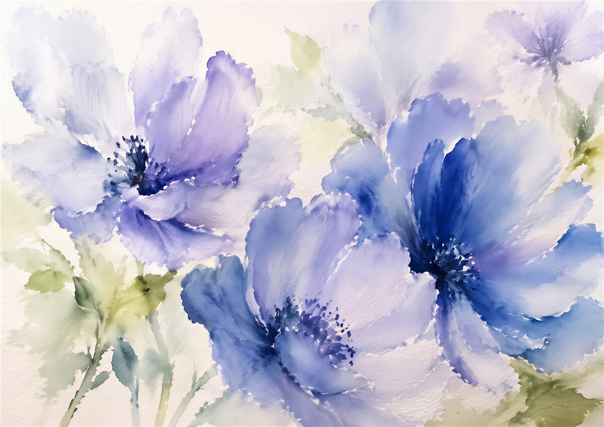 Fototapeten Blaue Aquarellblumen