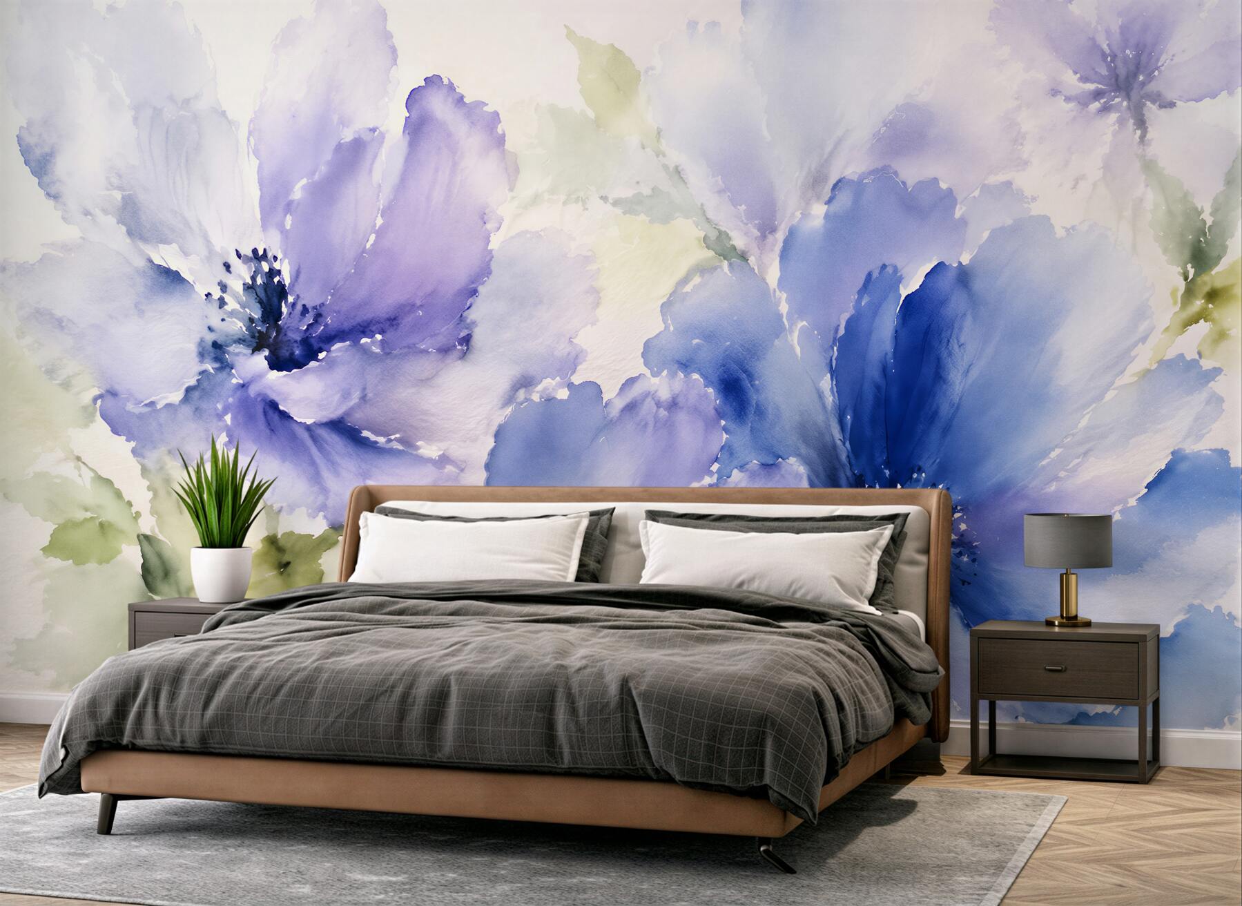 Fototapeten Blaue Aquarellblumen