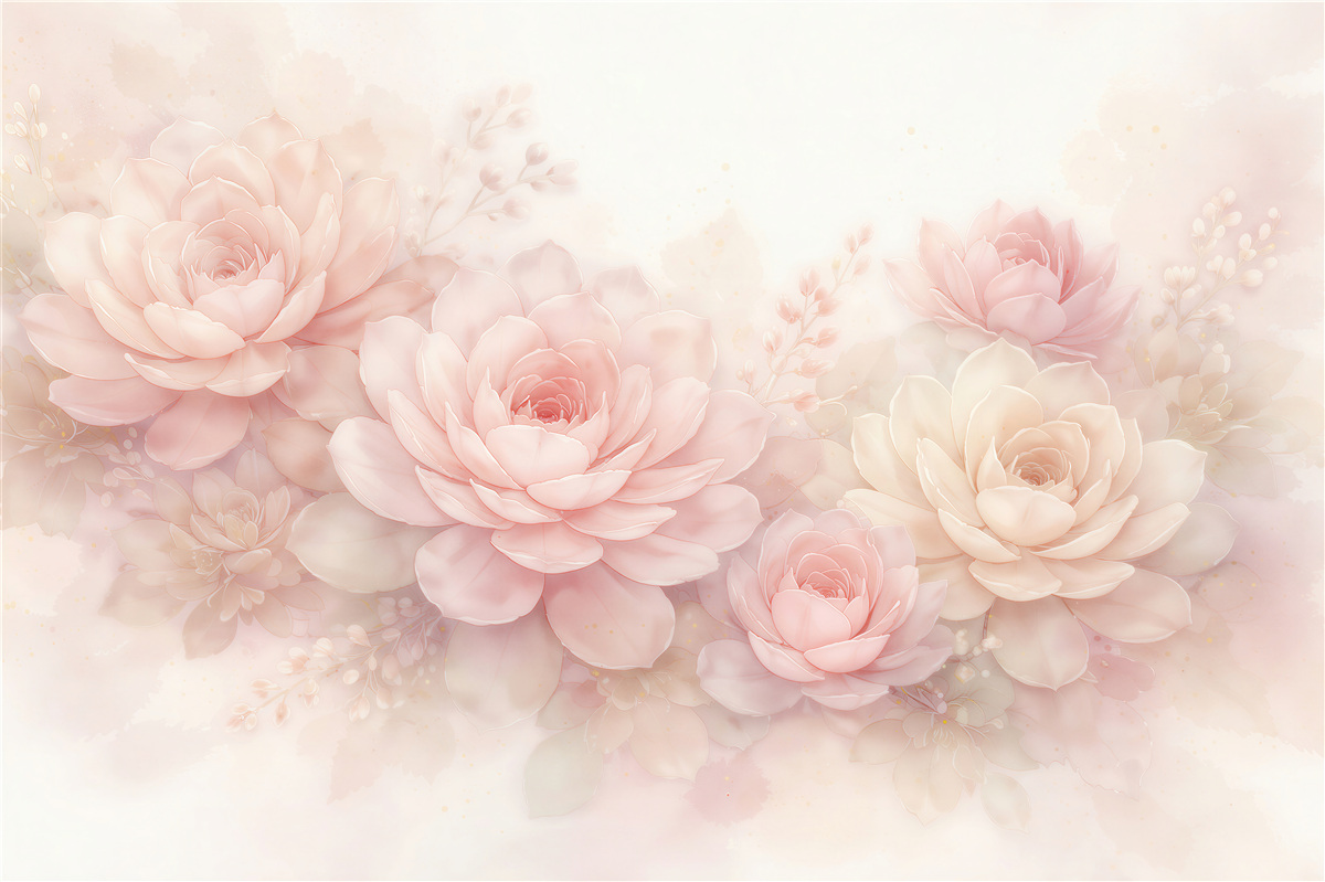 Fototapeten Puderfarbene Blumen in einer romantischen Wolke