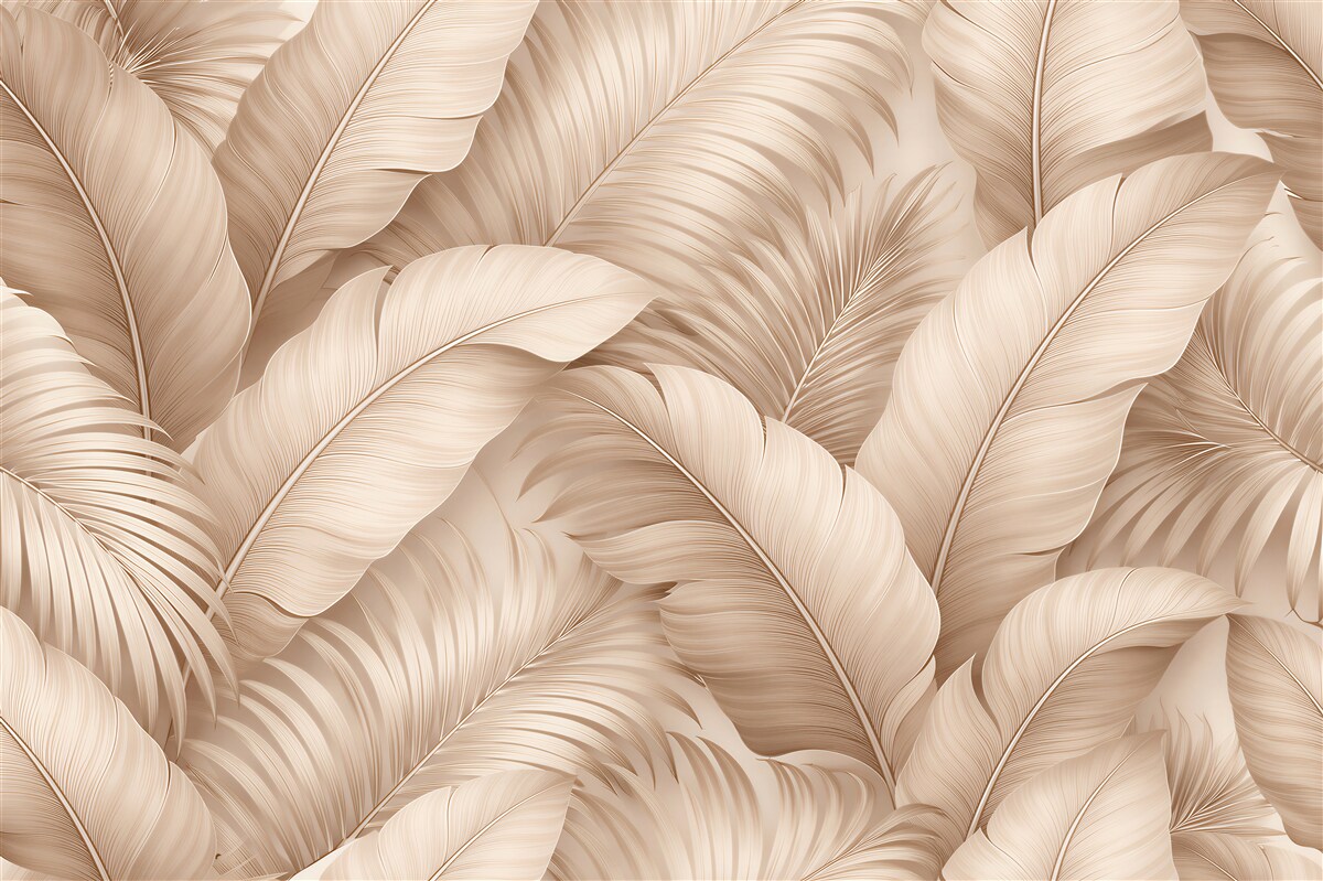 Fototapeten Beige Blätter tropischer Eleganz