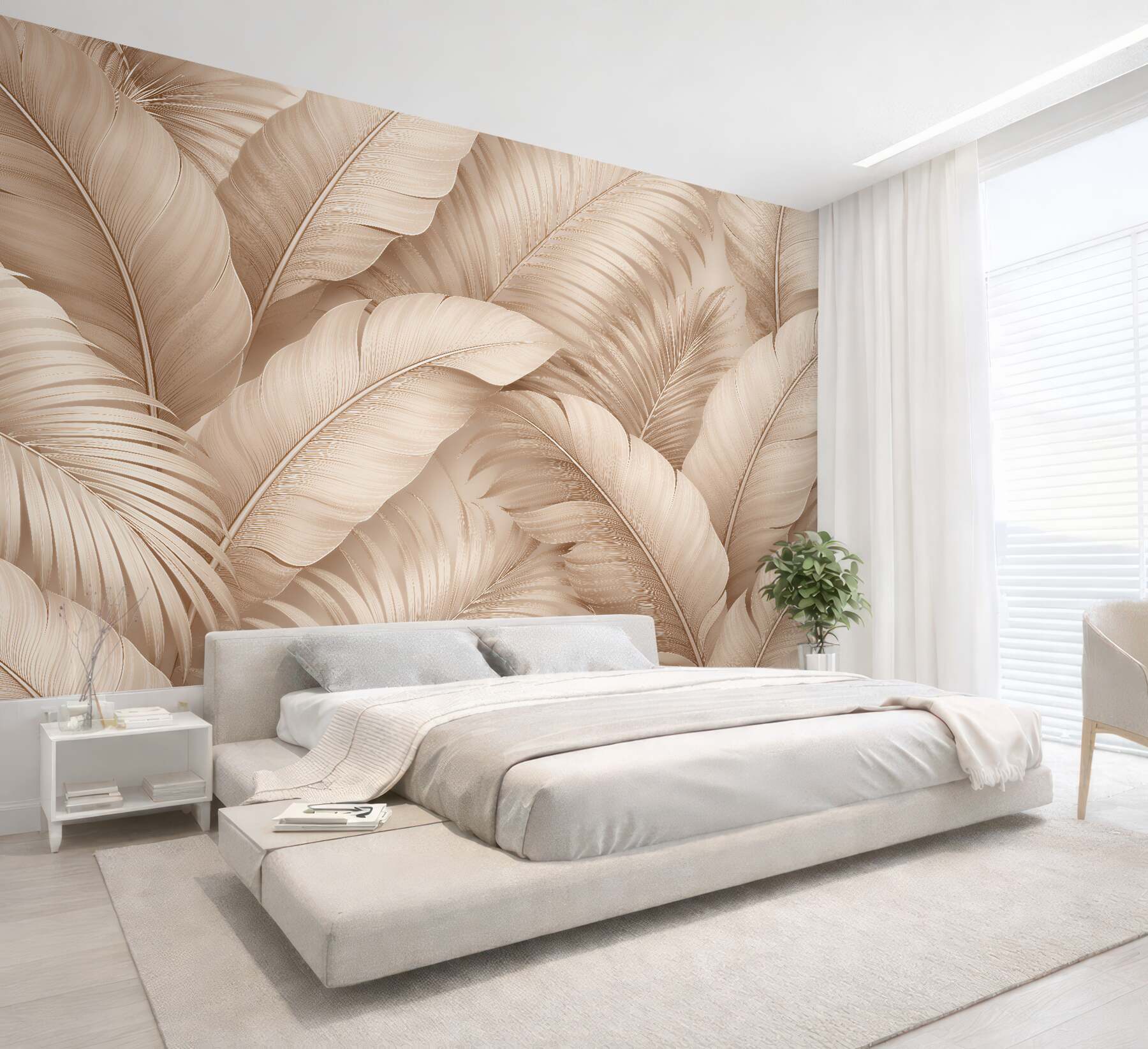 Fototapeten Beige Blätter tropischer Eleganz