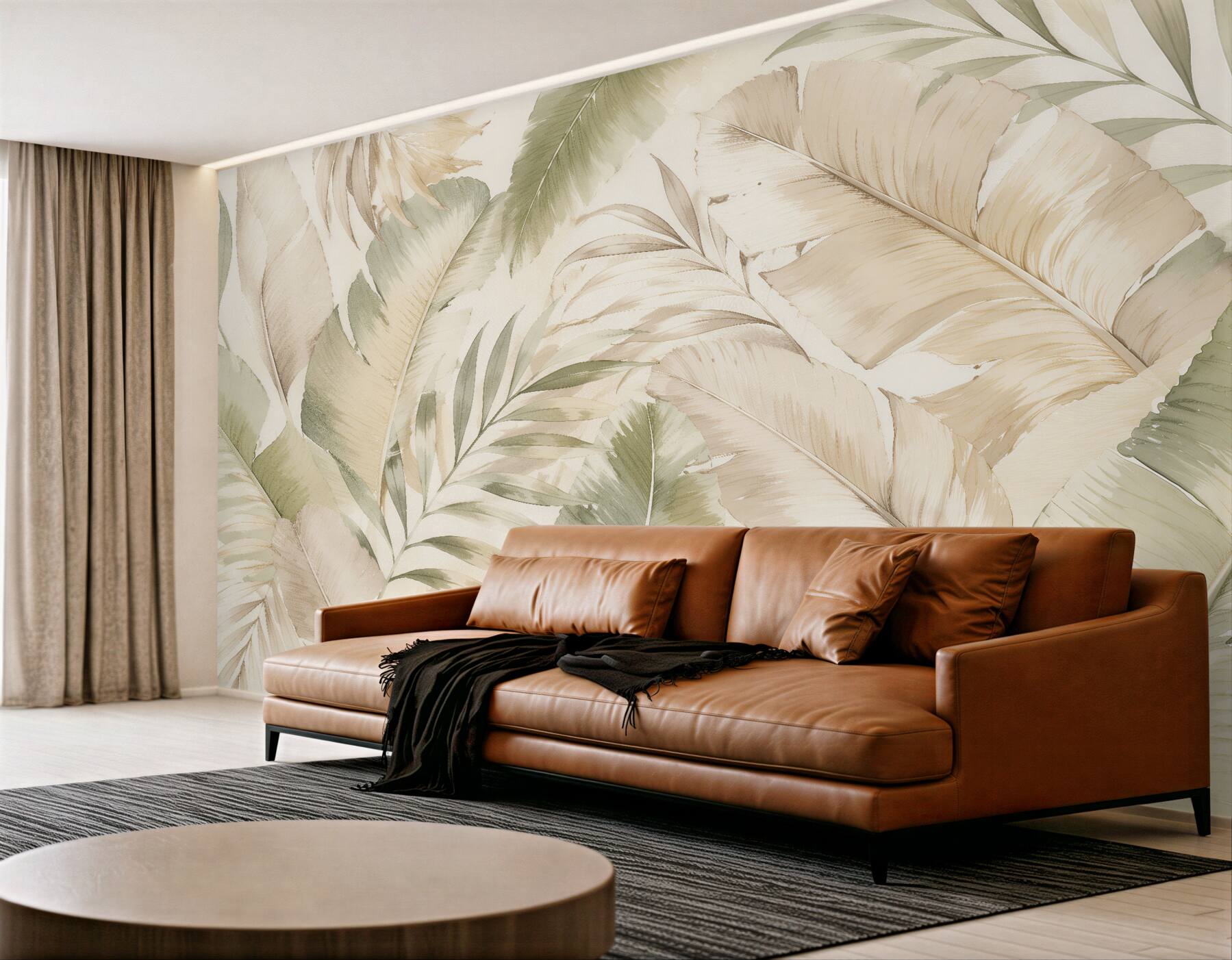 Fototapeten Subtile Palmblätter in Beige
