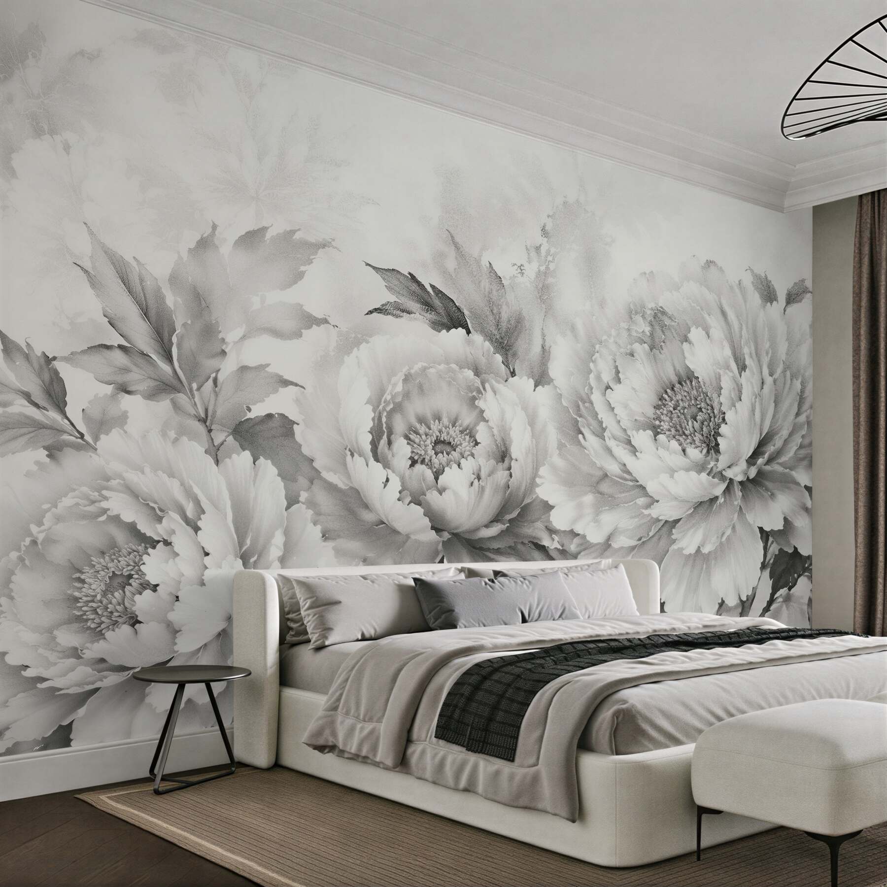 Fototapeten Graue Pfingstrosen im eleganten Stil