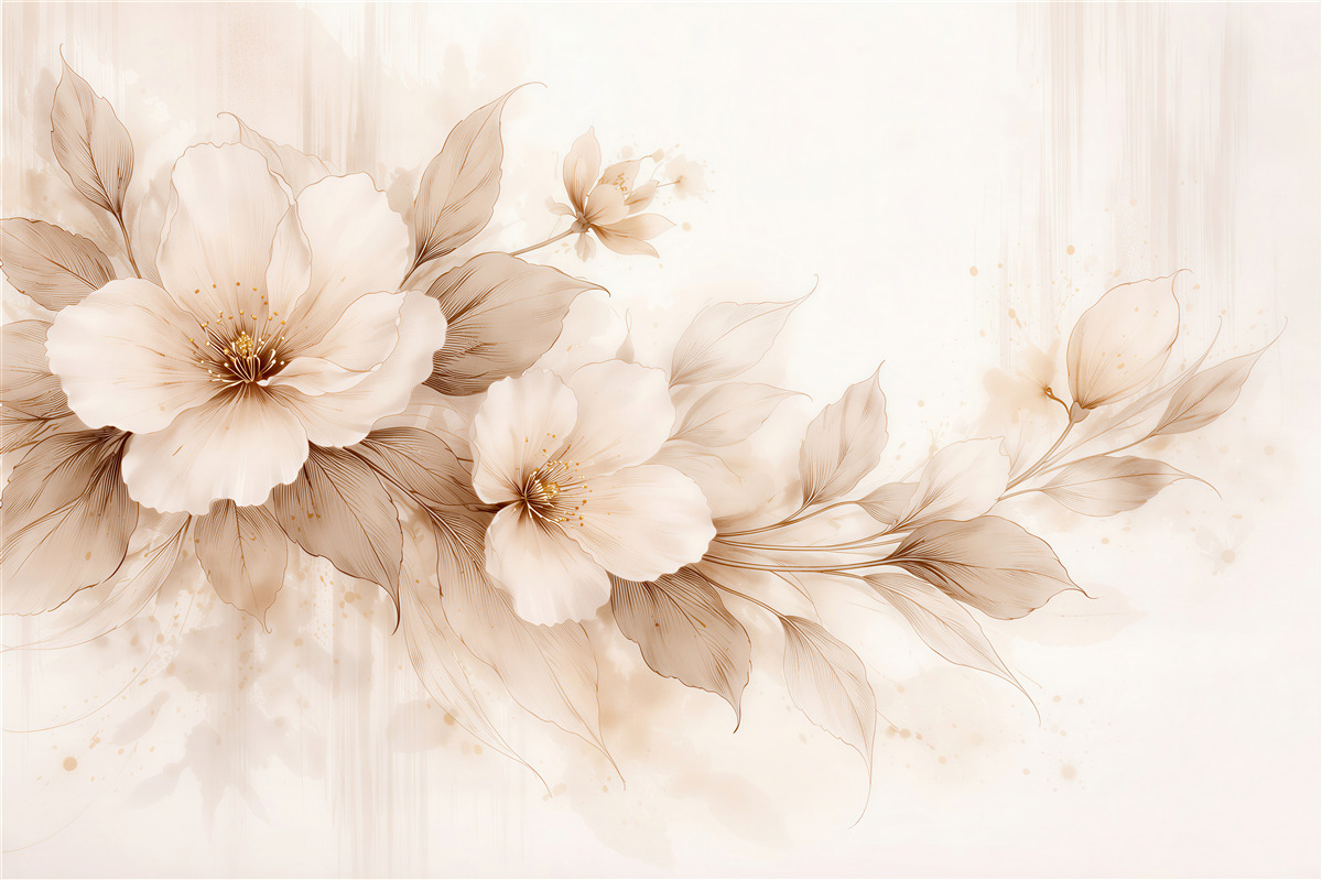 Fototapeten Zarte Blumen in beiger Eleganz