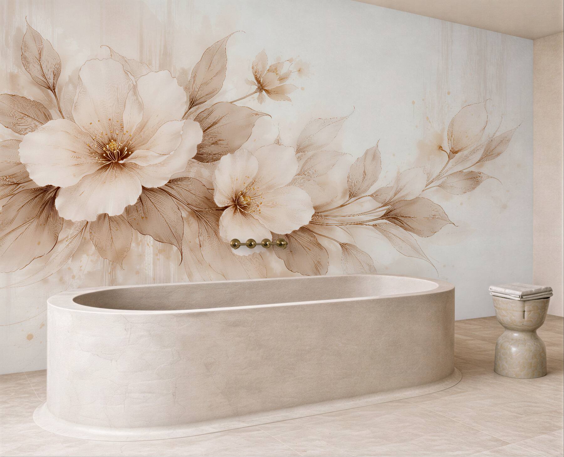 Fototapeten Zarte Blumen in beiger Eleganz