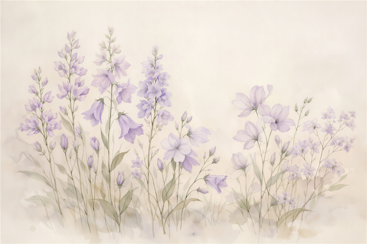 Fototapeten Lavendelfeld in Aquarell