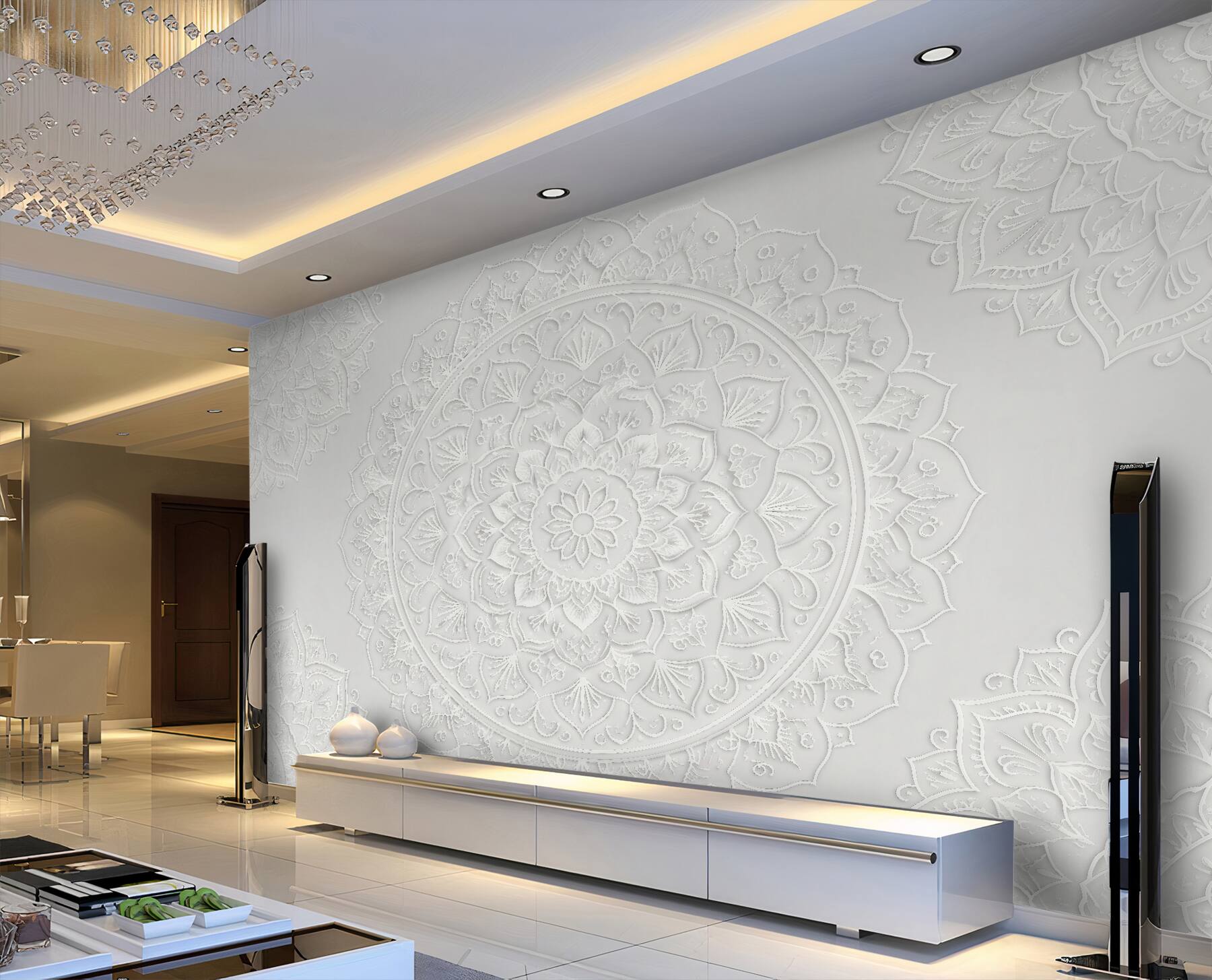 Fototapeten Weiße Mandala mit subtilem Relief