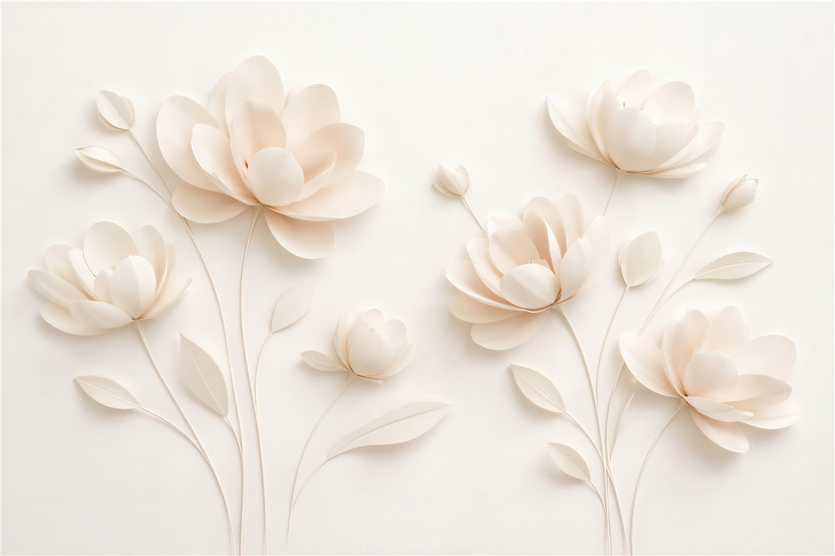 Fototapeten Cremefarbene Blumen im Papierrelïef
