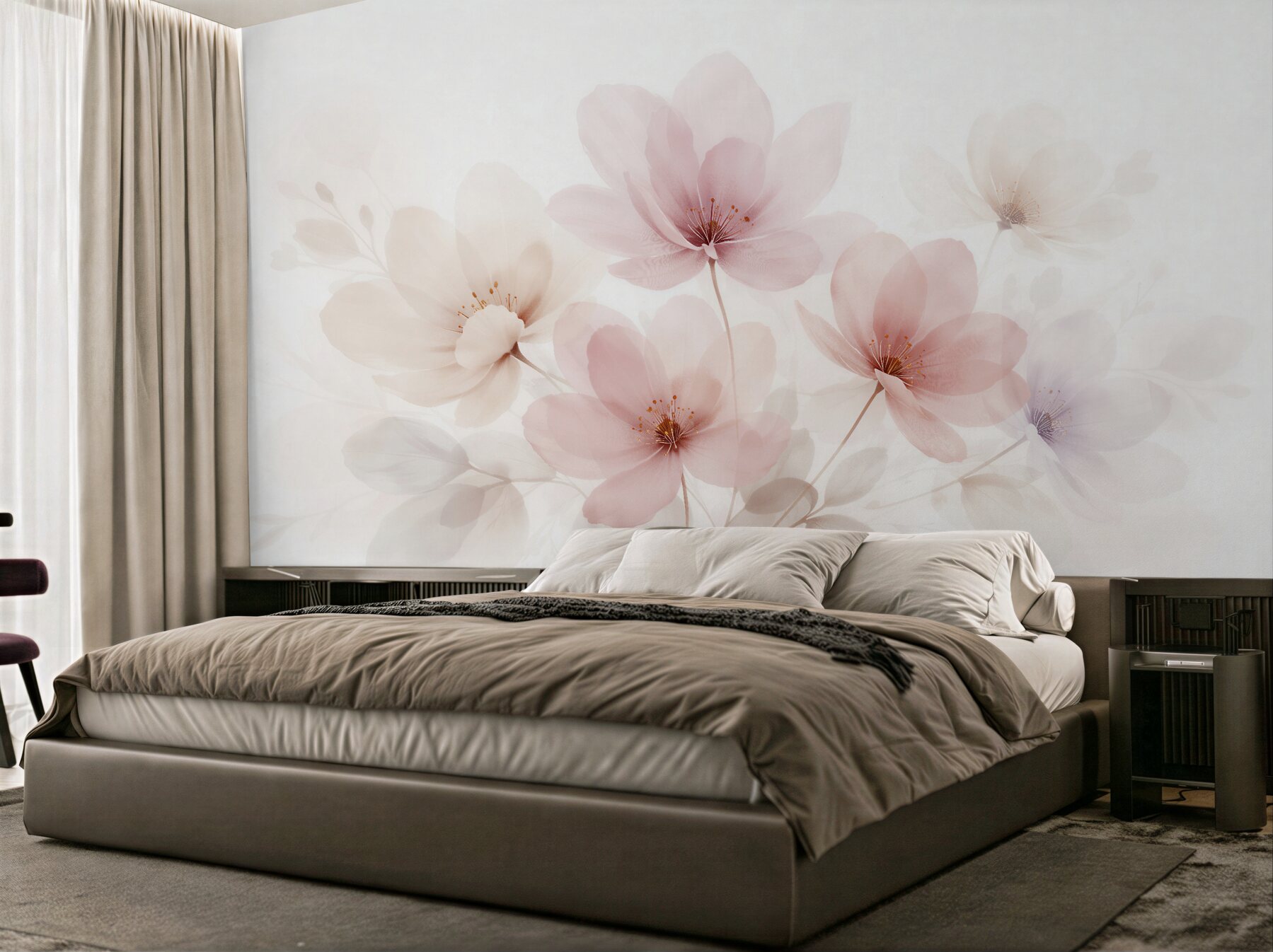 Fototapeten Zarte Pastellblumen nebliger Glanz