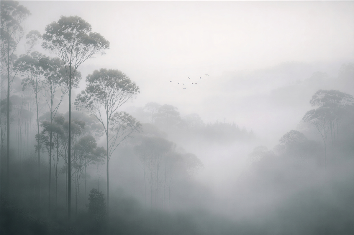 Fototapeten Ätherischer Wald im Nebel