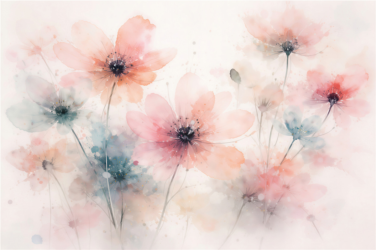 Fototapeten Pastellblumen in Aquarell