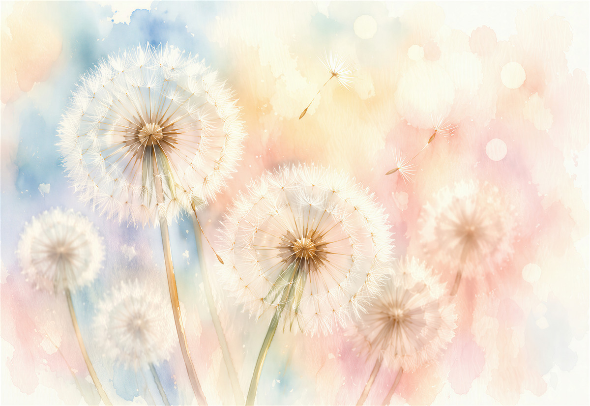 Fototapeten Pastellfarbene Pusteblumen im Glanz