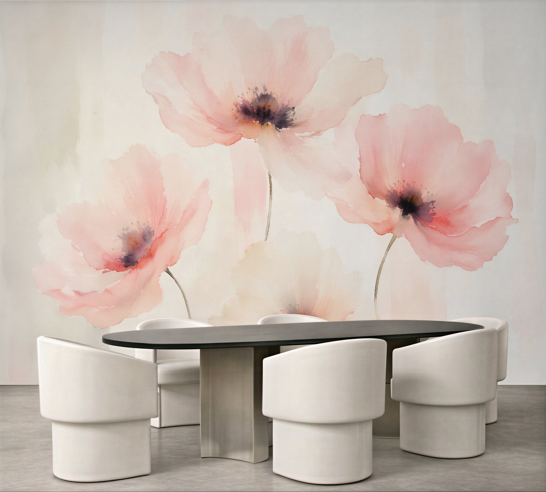 Fototapeten Pudermohnblumen in zarter Aquarelloptik