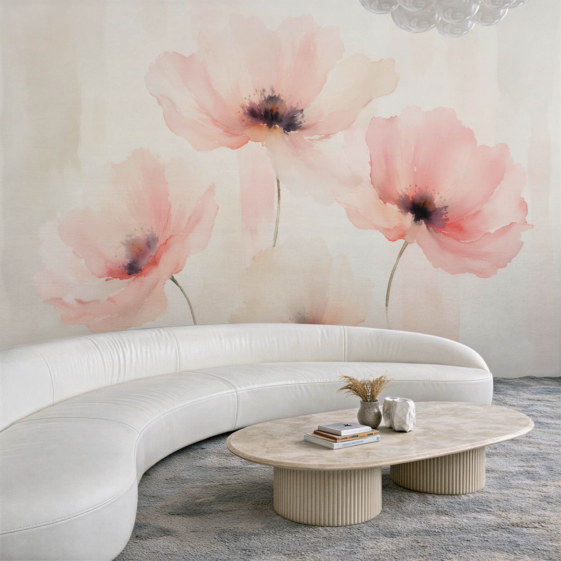 Fototapeten Pudermohnblumen in zarter Aquarelloptik