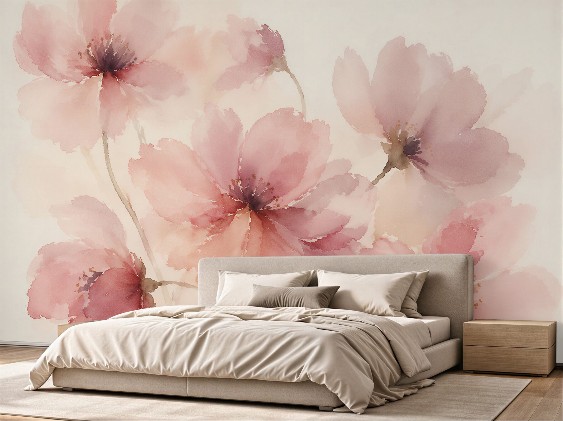 Fototapeten Puderblumen in Aquarell