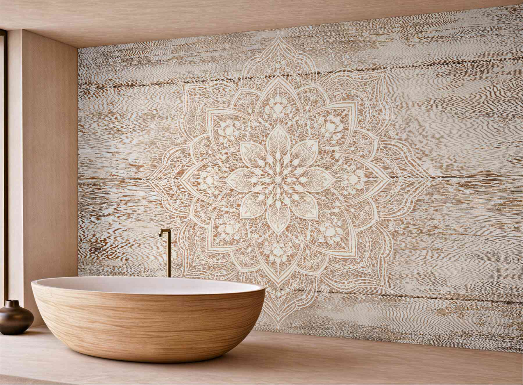Fototapeten Mandala auf verwitterten Holzbrettern