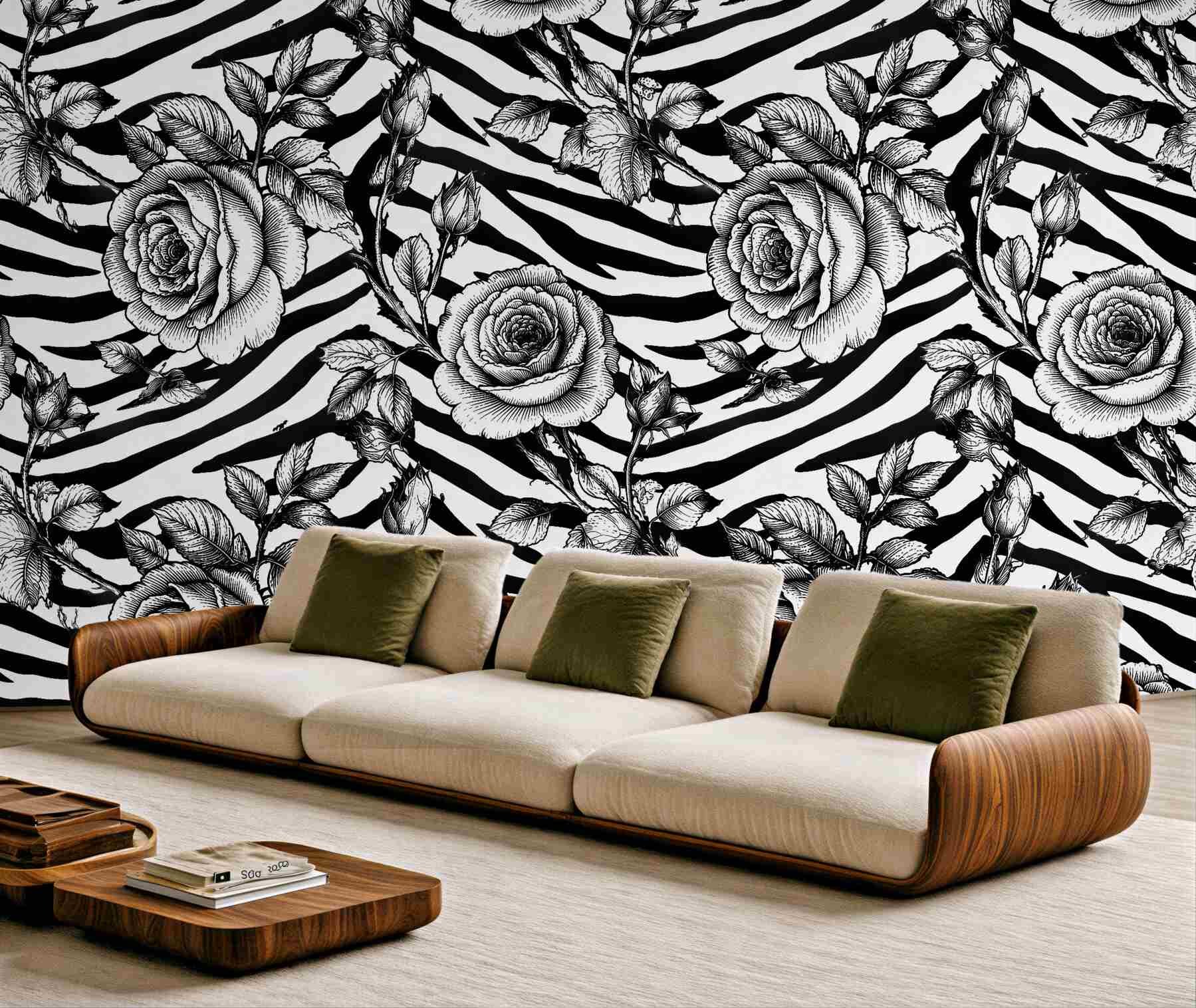 Fototapeten Rosen auf Retro-Zebra