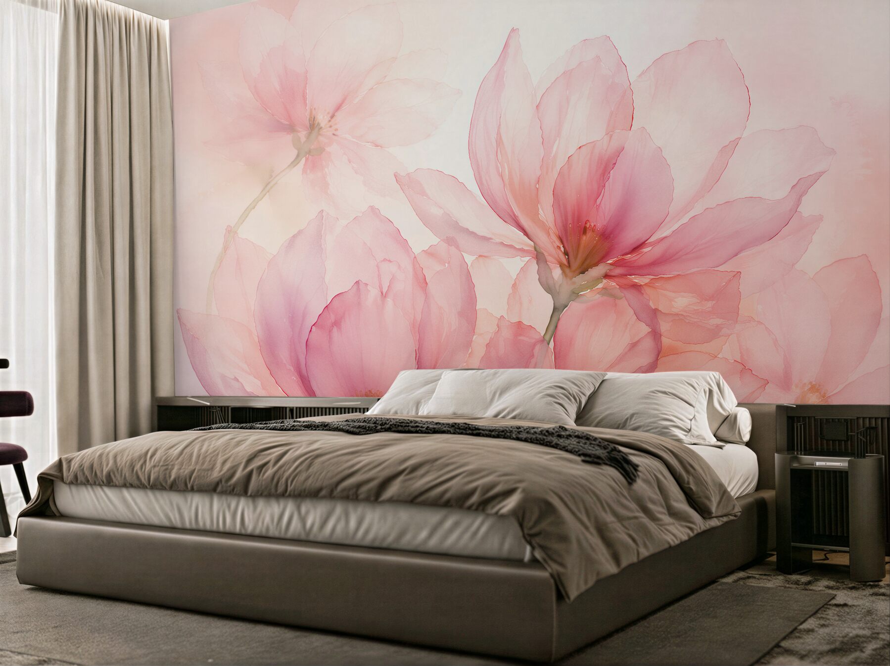 Fototapeten Rosa Magnolien in aquarellhafter Leichtigkeit