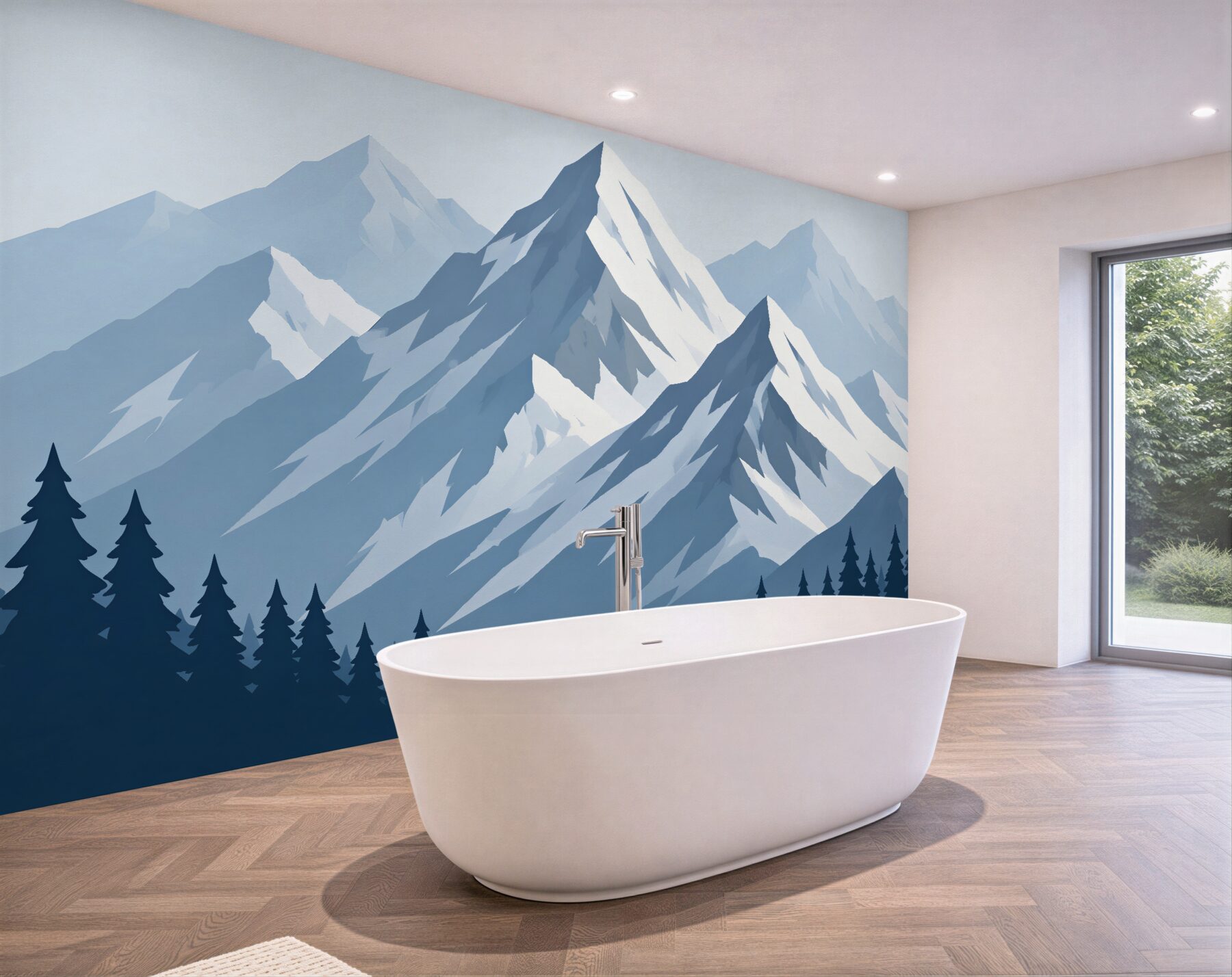 Fototapeten Illustrierte blaue Berggipfel