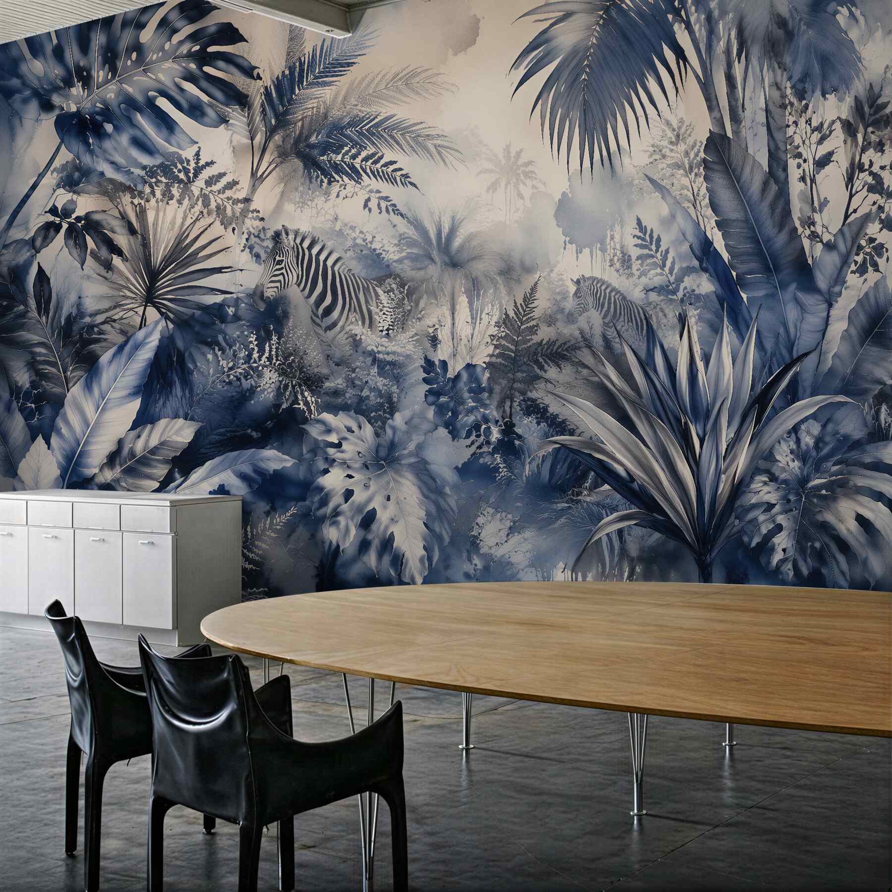 Fototapeten Blauer Dschungel mit Zebra