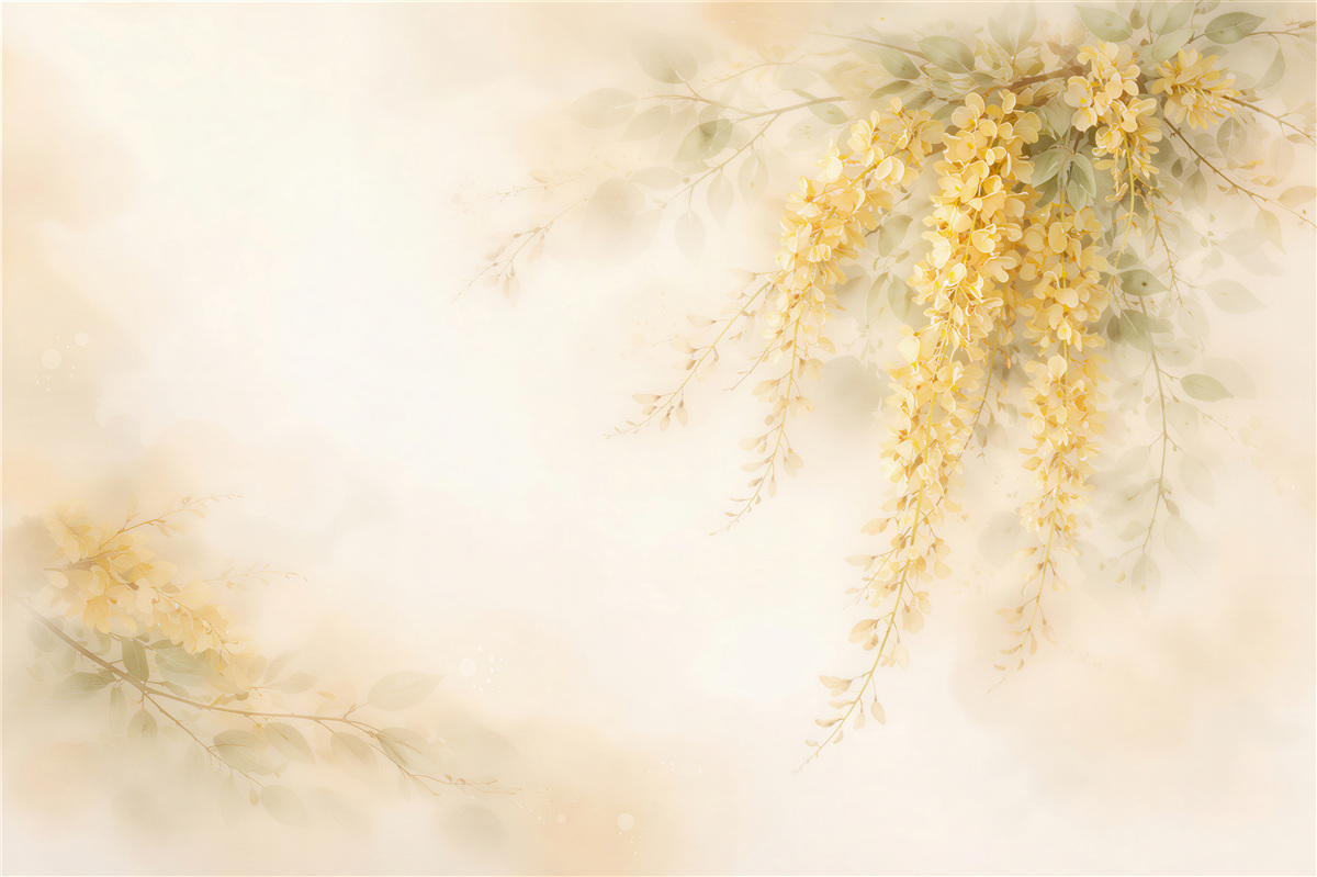 Fototapeten Goldene hängende Aquarellblumen