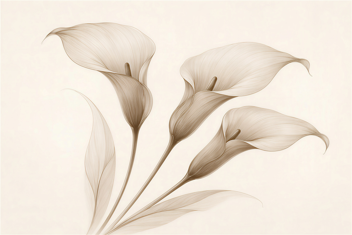 Fototapeten Subtile Callas in beigefarbener Eleganz