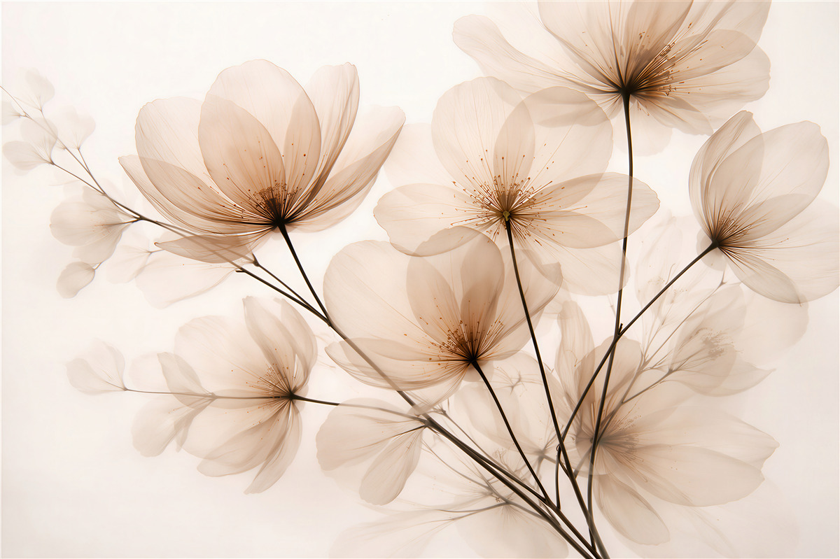 Fototapeten Luftige Blumen im cremefarbenen Licht