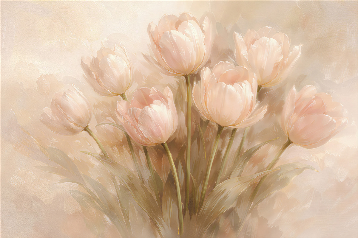 Fototapeten Puderfarbene Tulpen im Licht
