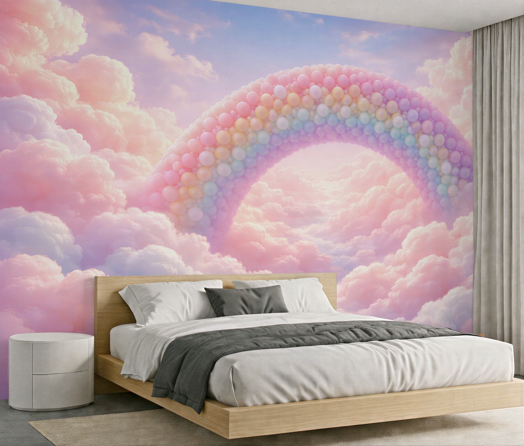 Fototapeten Pastellfarbener Regenbogen in den Wolken