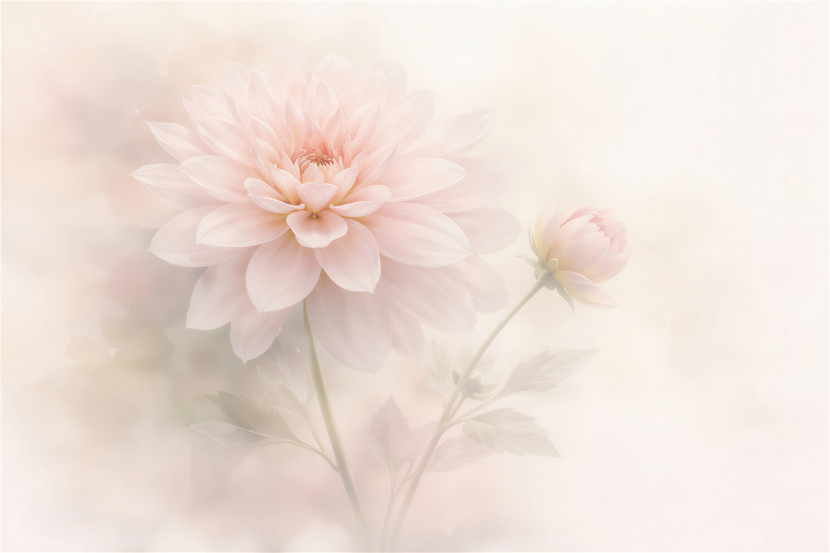Fototapeten Puderfarbene Blume im nebligen Glanz