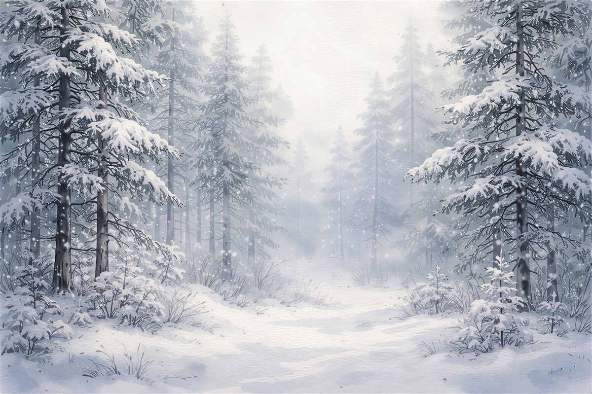 Fototapeten Winterwald im schneebedeckten Nebel