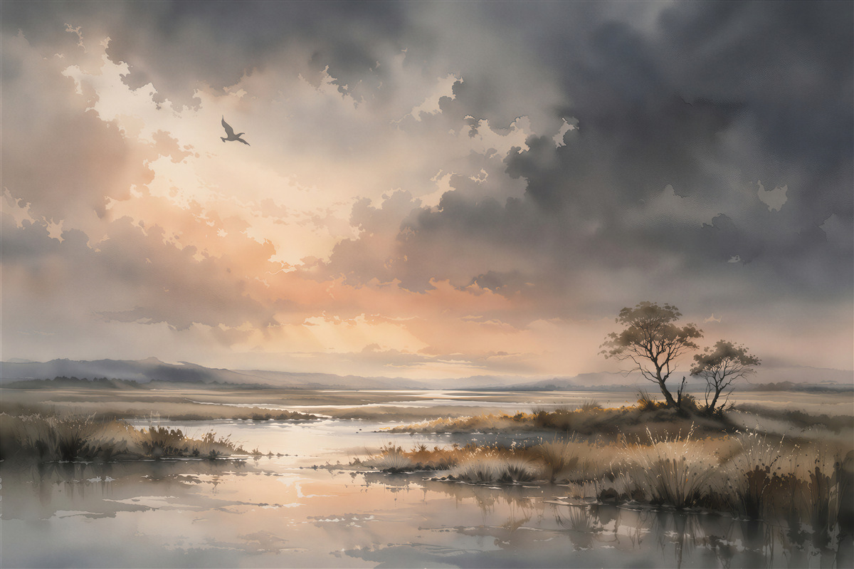 Fototapeten Stimmungsvolle Landschaft im Morgengrauen