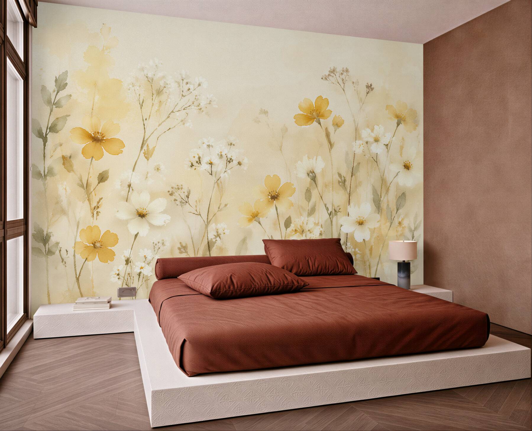 Fototapeten Zarte Wiese mit goldenen Blumen