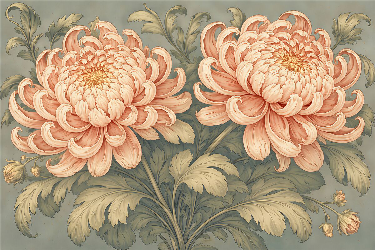 Fototapeten Chrysanthemen im Vintage-Stil