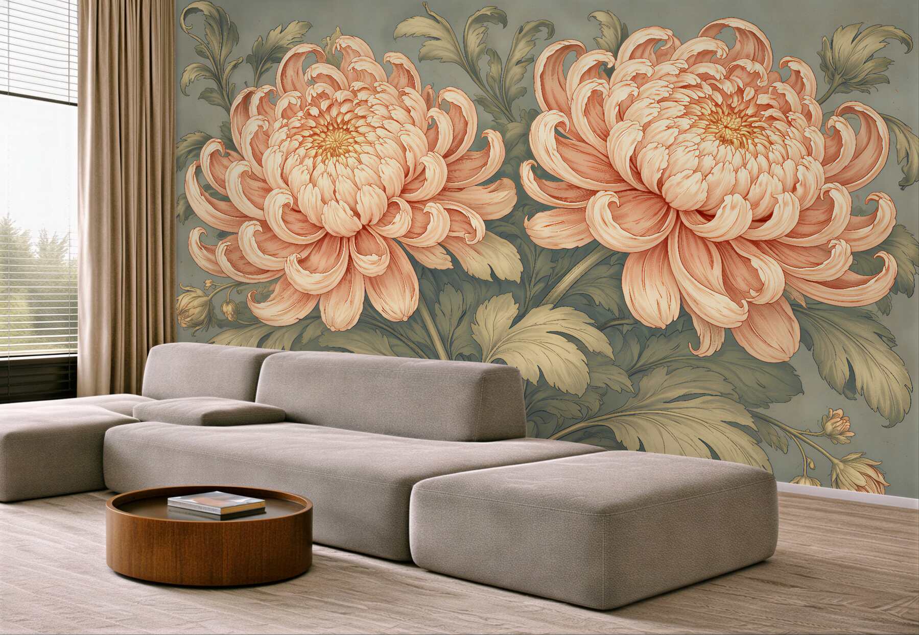 Fototapeten Chrysanthemen im Vintage-Stil