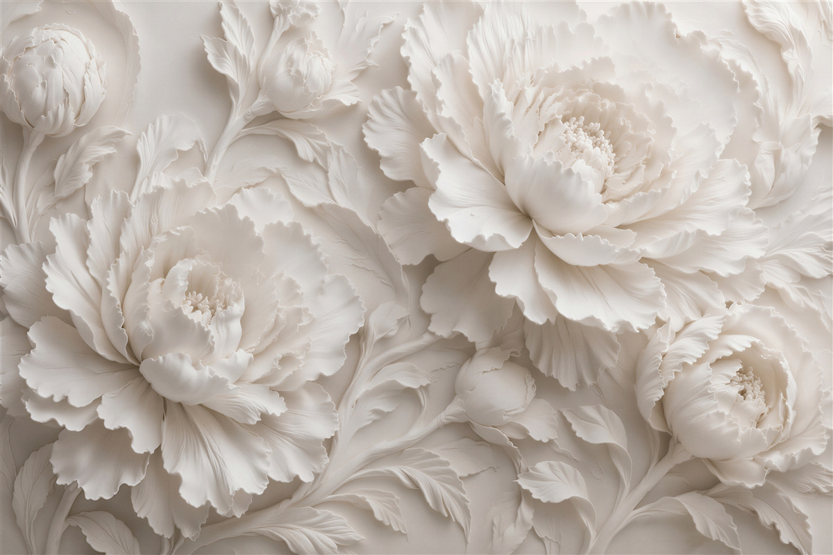 Fototapeten Cremefarbene Pfingstrosen im 3D-Relief