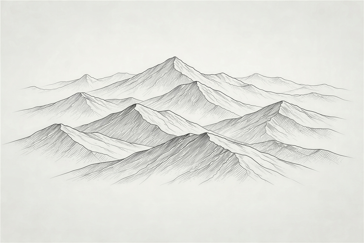 Fototapeten Minimalistisch skizzierte Bergketten