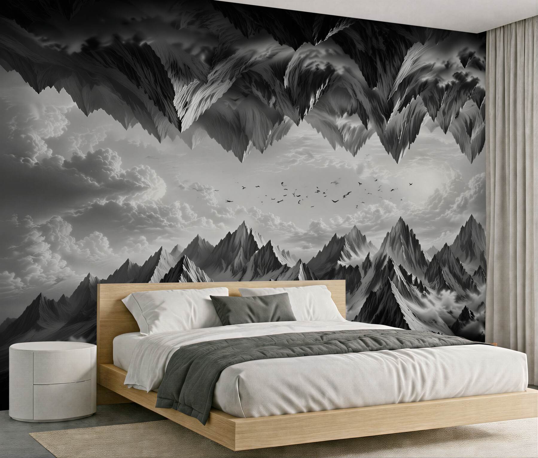 Fototapeten Dunkle fantasievolle Berge in Schwarz