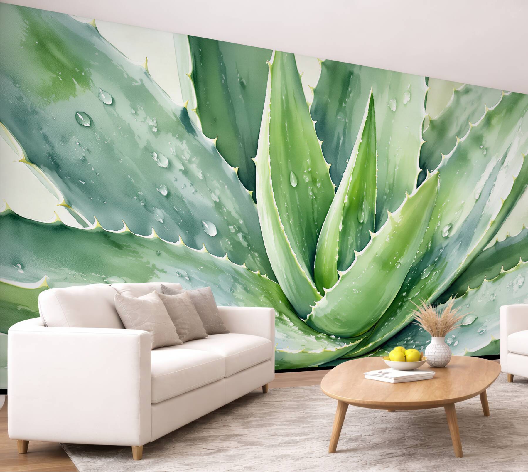 Fototapeten Aquarellfrische mit Aloe